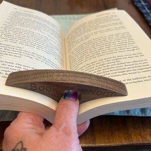 Engraved Wooden Book Holder - Black Walnut “Book Worm”